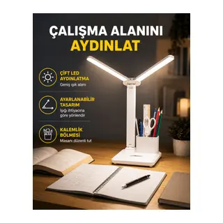 Kısılabilir LED Masa Lambası – Kalemlik ve Telefon Standlı, Göz Yormayan Işık Yeni Nesil