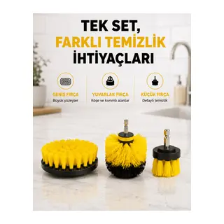 3’lü Matkap Temizlik Fırçası Seti – Banyo, Mutfak ve Araç Jantı İçin Etkili Yeni Nesil