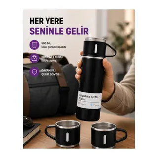 Çelik Termos Bardak Seti | 500 ml Kapasite, Kaymaz Taban, Hediye Kutulu