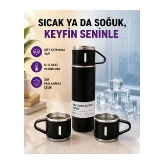 Paslanmaz Çelik Termos Seti | 500 ml Kapasite, 6-12 Saat Isı Koruma, Hediye Kutulu