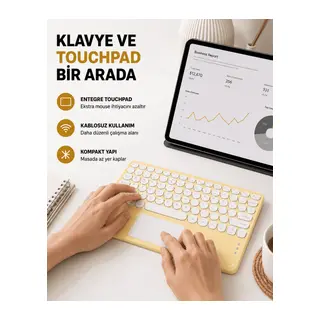 Bluetooth Klavye – Kablosuz, Sessiz Tuşlu, Android iOS Windows Uyumlu, Kompakt Taşınabilir Tasarım