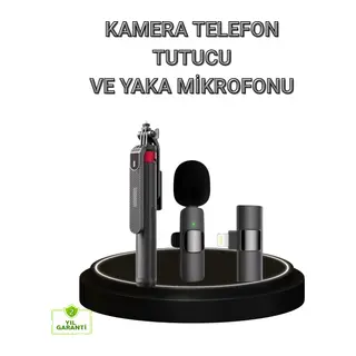 Vlog ve Canlı Yayın İçin Çift Yaka Mikrofonu ve Tripodlu Selfie Çubuğu Seti