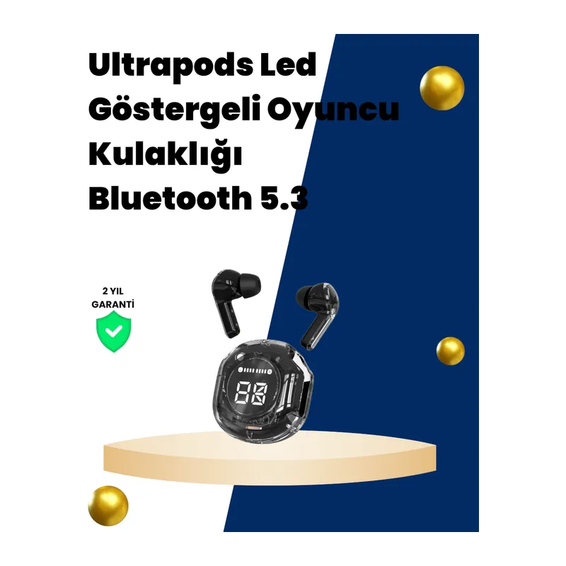 Bluetooth 5.3 Kablosuz Kulaklık 30mm Sürücü LED Ekranlı Mikrofonlu