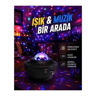 Sesle Etkileşimli Yıldız Projektörlü Gece Lambası – Bluetooth Hoparlörlü, USB Girişli, Dönen Okyanus