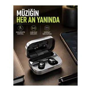 Gerçek Kablosuz Kulaklık – Bluetooth 5.0, Şarj Kutulu, Parmak İzi Kontrollü