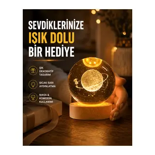 Ahşap Standlı Sarı Işıklı Dekoratif Küre Kız Figürü Tasarım