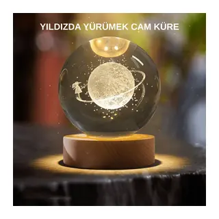 Sarı Işıklı Dekoratif Cam Küre Kız Figürlü Ahşap Standlı