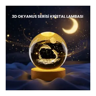 Yunus Figürlü LED Kristal Küre Ahşap Standlı Dekoratif Gece Lambası