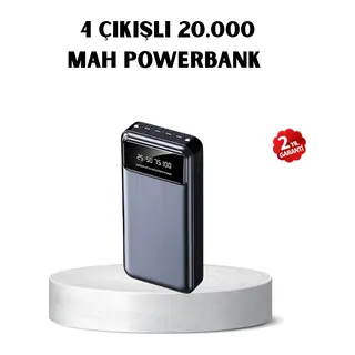 Powerbank 20000 mAh Hızlı Şarjlı LED Fenerli ve 4 Portlu
