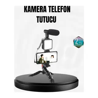 Profesyonel Vlog Çekim Kiti LED Işıklı Tripod Mikrofonlu Telefon Seti