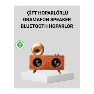 Retro Gramafon Bluetooth Hoparlör Çift Stereo Sesli FM Radyo Destekli