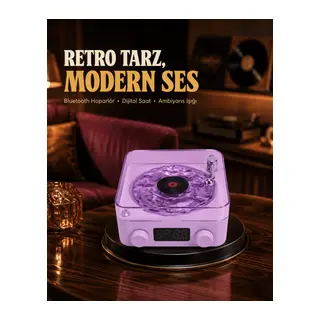 Projektör Işıklı Retro Hoparlör Bluetooth AUX USB Hafıza Kartlı 360° Sesli Şarjlı