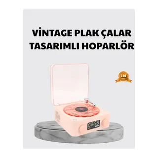 3-ü-1 Gece Işığı Bluetooth Hoparlör ve Dijital Saat Vintage Plak Çalar Tasarımlı