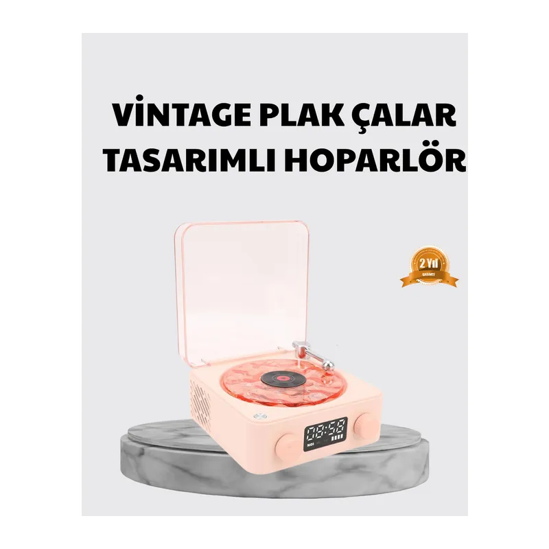 3-ü-1 Gece Işığı Bluetooth Hoparlör ve Dijital Saat Vintage Plak Çalar Tasarımlı