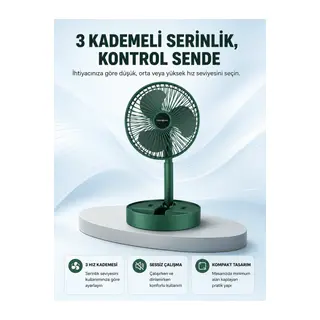 Taşınabilir Katlanabilir Mini Fan 3 Kademeli Şarj Edilebilir