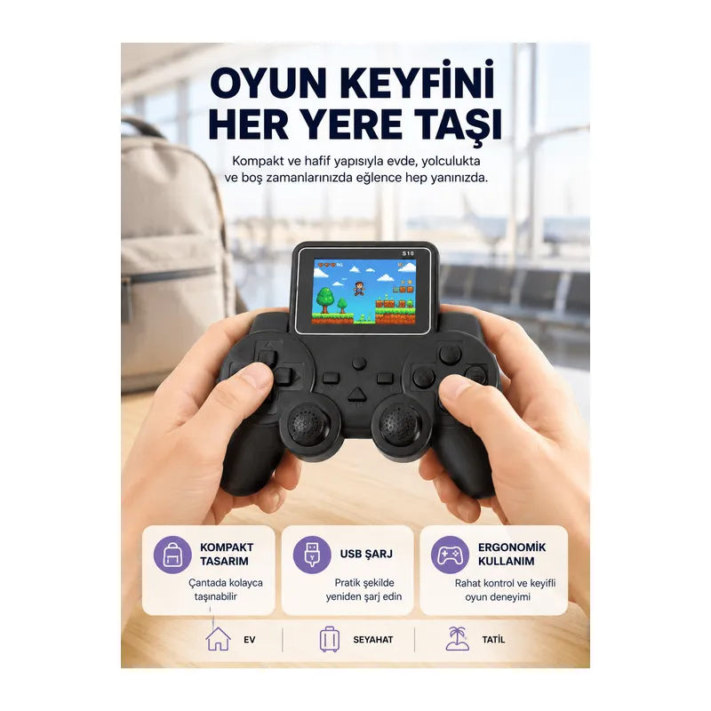 Mini Retro Oyun Konsolu S10 2.8 İnç Ekran Taşınabilir Klasik Atari Yeni Nesil