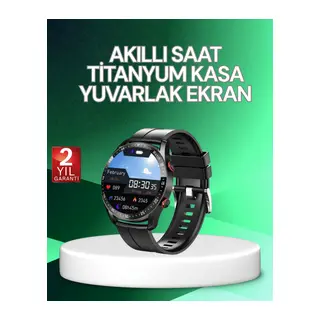 Akıllı Saat Titanyum Kasa Yuvarlak Ekran Alarm Uyku ve Sağlık Takibi Titreşimli