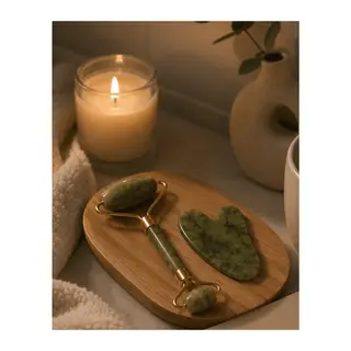 2 Parça Jade Stone Cilt Bakım Seti Şişkinlik Karşıtı Yüz Masajı