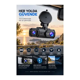 Ön Arka Kamera 1080P Full HD WiFi 180° Geniş Açı Şarjlı