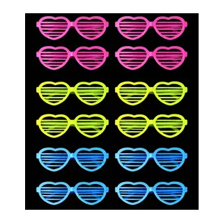 Retro Neon Fosforlu Kalp Panjur Gözlük - 12 Adet