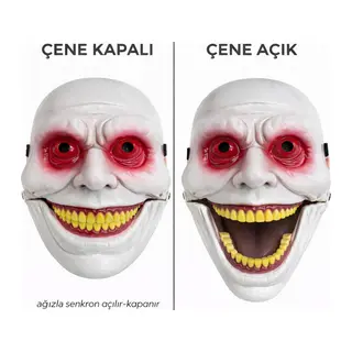 Hareketli Çene Mekanizmalı Kırmızı Korku Maskesi