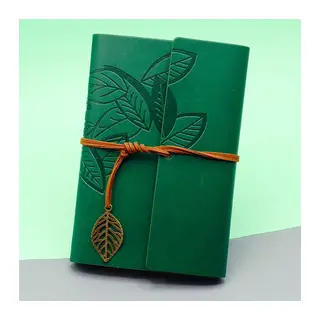 Yeşil Yaprak Desenli Deri Defter