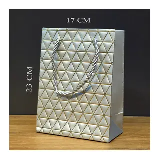 Gümüş Geometrik Desenli Orta Boy Karton Hediye Çantası