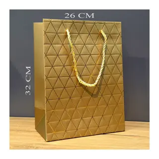 Gold Geometrik Desenli Büyük Boy Karton Hediye Çantası