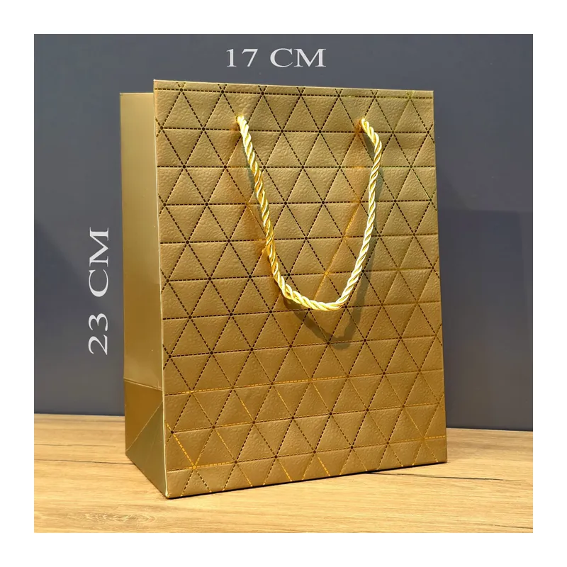 Gold Geometrik Desenli Orta Boy Karton Hediye Çantası