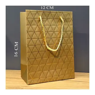 Gold Geometrik Desenli Mini Boy Karton Hediye Çantası