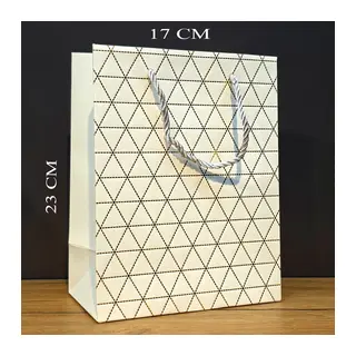 Beyaz Geometrik Desenli Orta Boy Karton Hediye Çantası