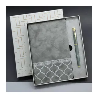Gri Renk Defter Ve Metal Roller Kalem Seti