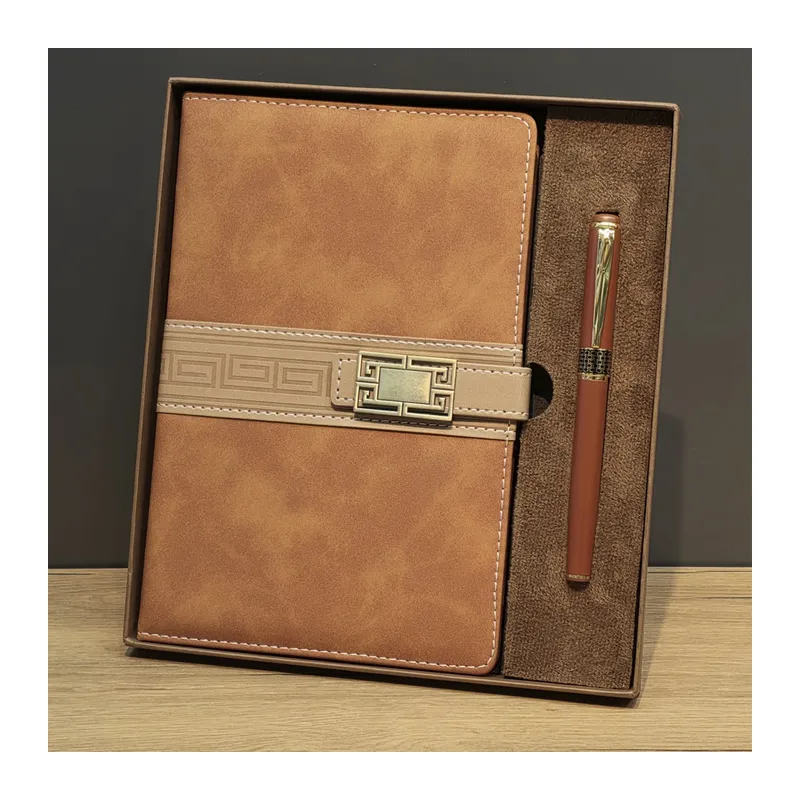 Taba Rengi Termo Deri Defter Ve Metal Roller Kalem Seti