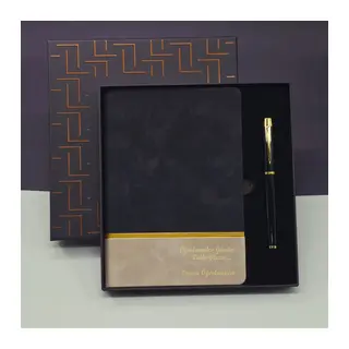 Öğretmenler Günü Özel Siyah Deri Defter Ve Metal Roller Kalem Hediye Seti