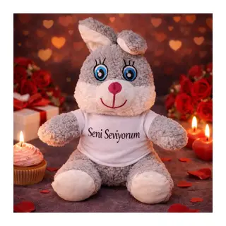 Seni Seviyorum Tişörtlü Sevimli Peluş Tavşan