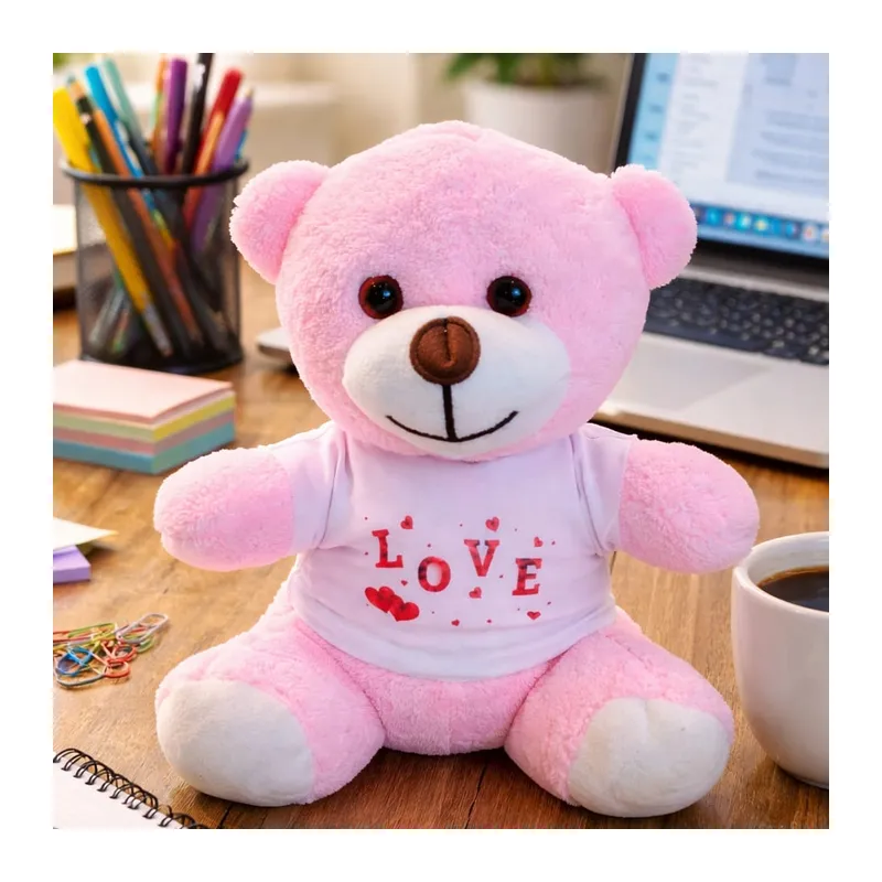 Love Tişörtlü Pembe Peluş Ayıcık