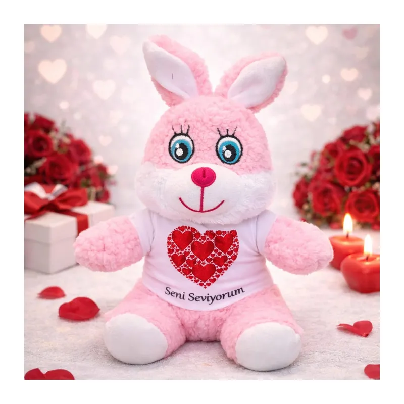 Seni Seviyorum Tişörtlü Pembe Peluş Tavşan