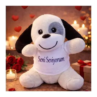 Seni Seviyorum Tişörtlü Sevimli Benekli Peluş Köpek