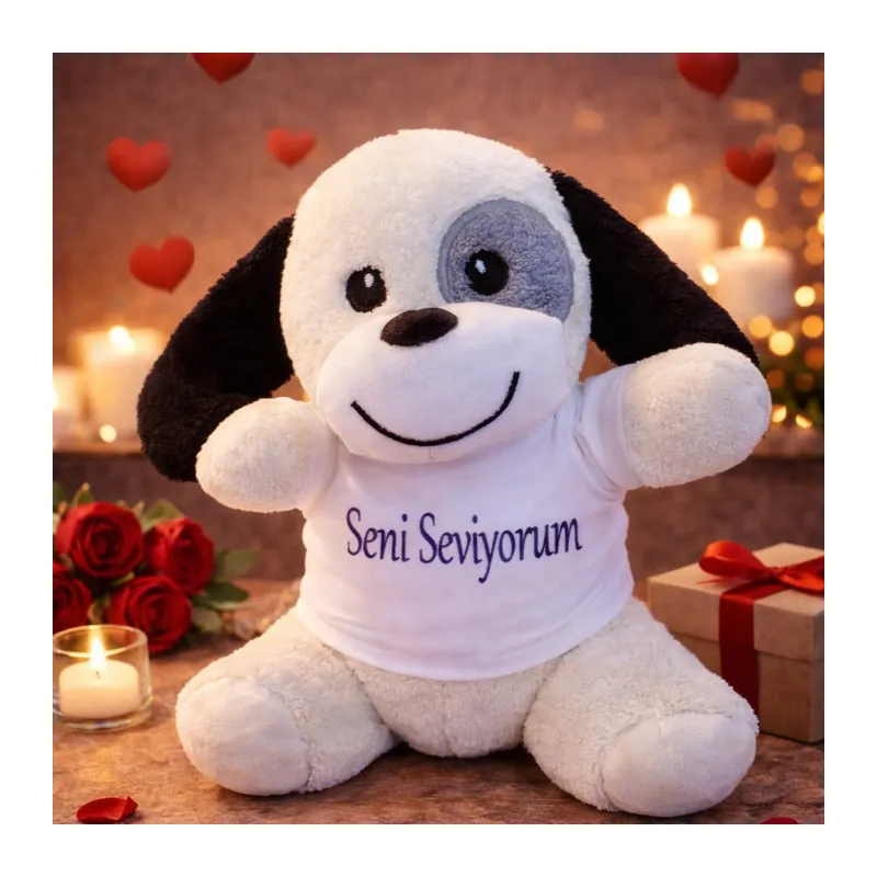 Seni Seviyorum Tişörtlü Sevimli Benekli Peluş Köpek