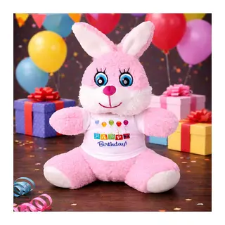 Happy Birthday Tişörtlü Peluş Tavşan