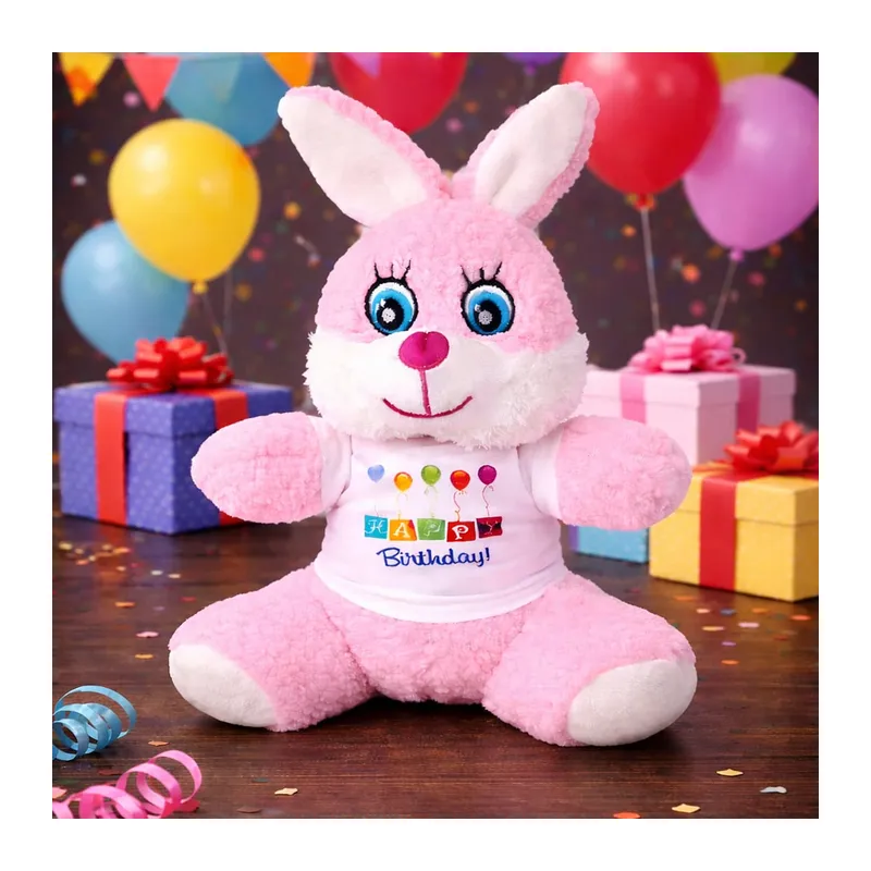Happy Birthday Tişörtlü Peluş Tavşan