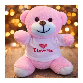I Love You Tişörtlü Pembe Peluş Ayıcık