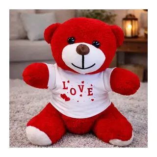Love Tişörtlü Kırmızı Peluş Ayıcık