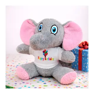 Happy Birthday Tişörtlü Sevimli Peluş Fil