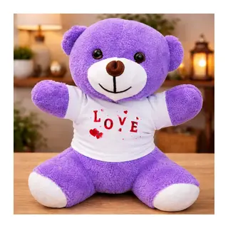 Love Baskılı Tişörtlü Peluş Mor Ayıcık
