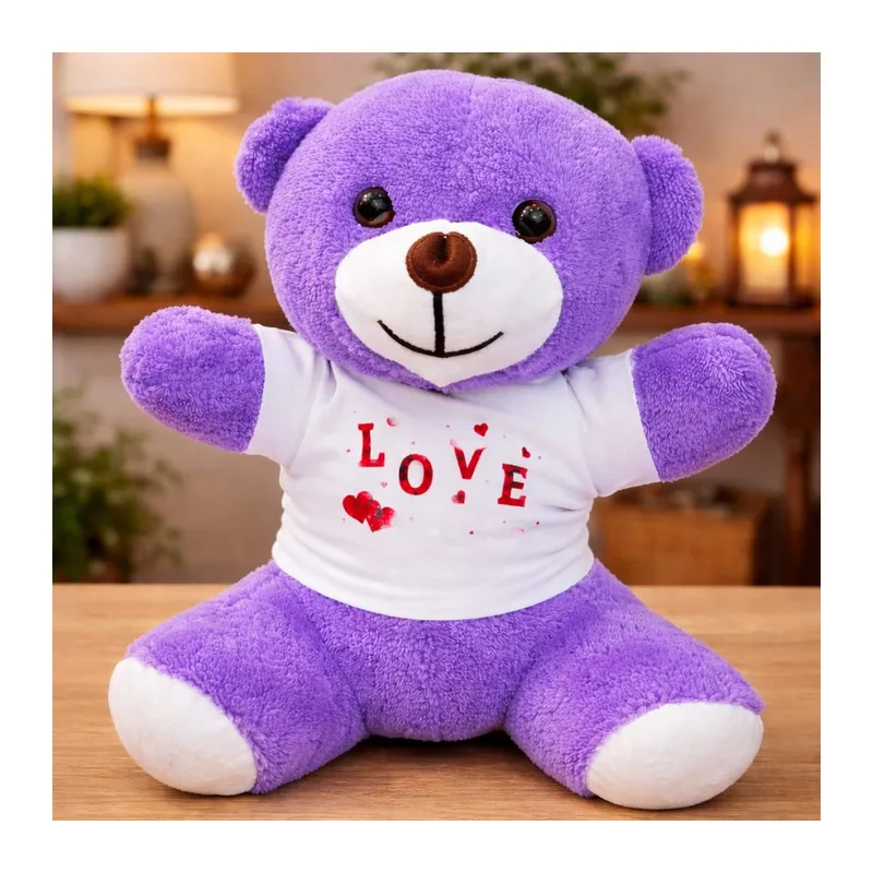 Love Baskılı Tişörtlü Peluş Mor Ayıcık