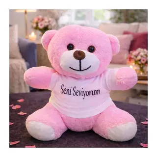 Seni Seviyorum Tişörtlü Pembe Peluş Ayıcık