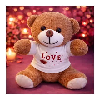 Love Baskılı Tişörtlü Kahverengi Peluş Ayıcık