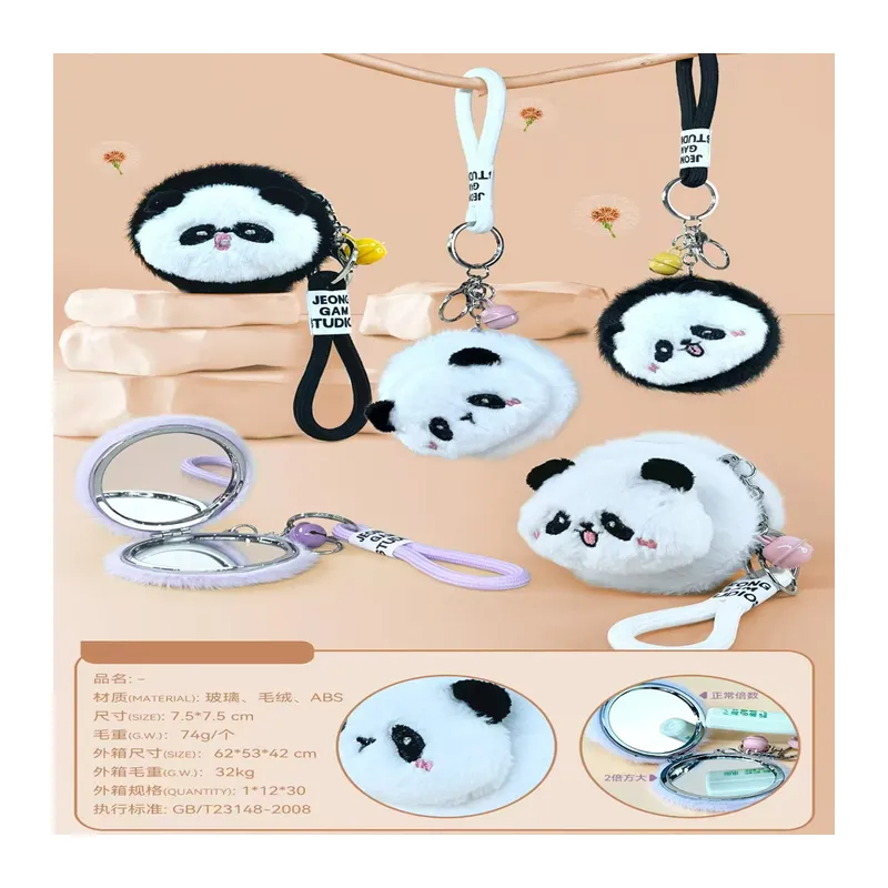Sevimli Panda Tasarımlı Peluş Anahtarlıklı Ayna
