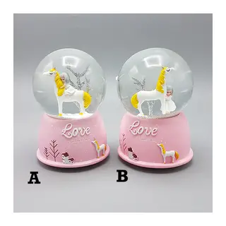 Mini Pembe Kar Küresi - Sevimli Unicorn ve Kız Tasarımlı - Işıklı